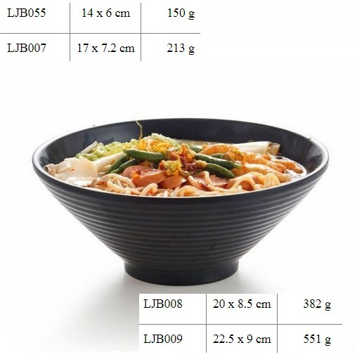 Tô nhựa melamine bán mì bún phở đủ size màu đen hình tam giác có vân ở ngoài