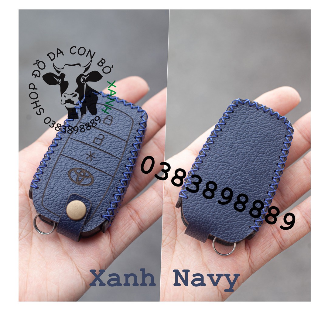 [Xanh navy] bao da chìa khoá toyota Camry, Fortuner, Land Cruiser, Hilux handmade da thật 009