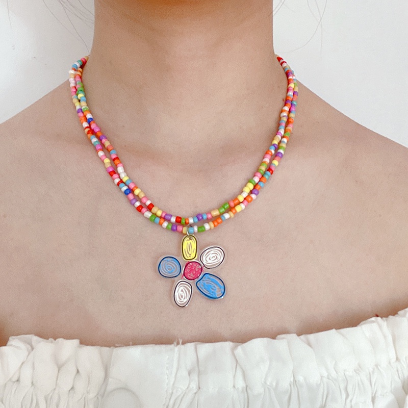 Vòng cổ Hai Lớp Đính Hạt Màu Sắc Cầu Vồng Thời Trang Dành Cho Nữ