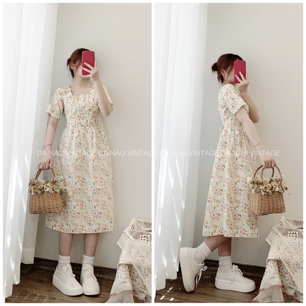 Đầm Babydoll nữ hoa nhí tay ngắn phong cách ulzzang nhẹ nhàng – Da Nâu Vintage