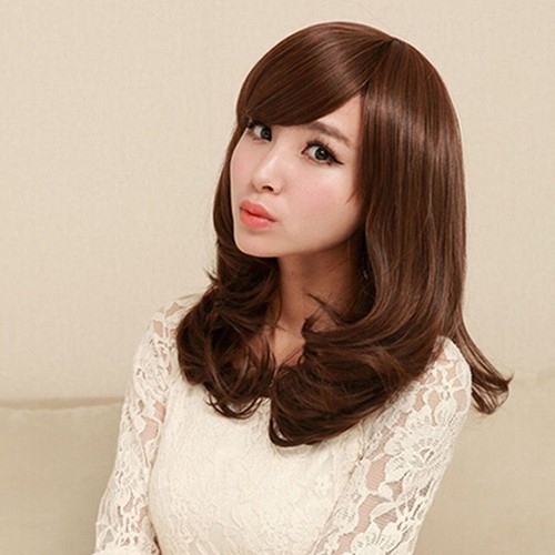 [Hàng mới về] Tóc giả có độ dài trung bình uốn xoăn có mái kiểu dáng thời trang dành cho nữ