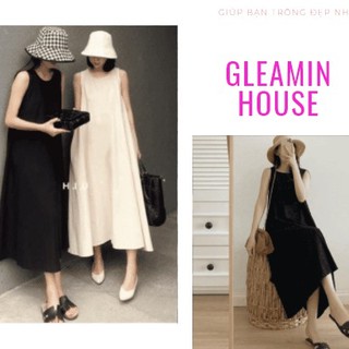 Xả Kho Đầm đũi khoét nách - Váy suông sát nách MÀU ĐEN - BE [HÀNG QUẢNG CHÂU LOẠI 1]
