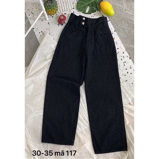 Quần Baggy Jean Nữ Bigsize Đến 80kg Ống Rộng Lưng Cao 2 Nút Chất Jean Dày Đẹp Hàng VNXK Ms117