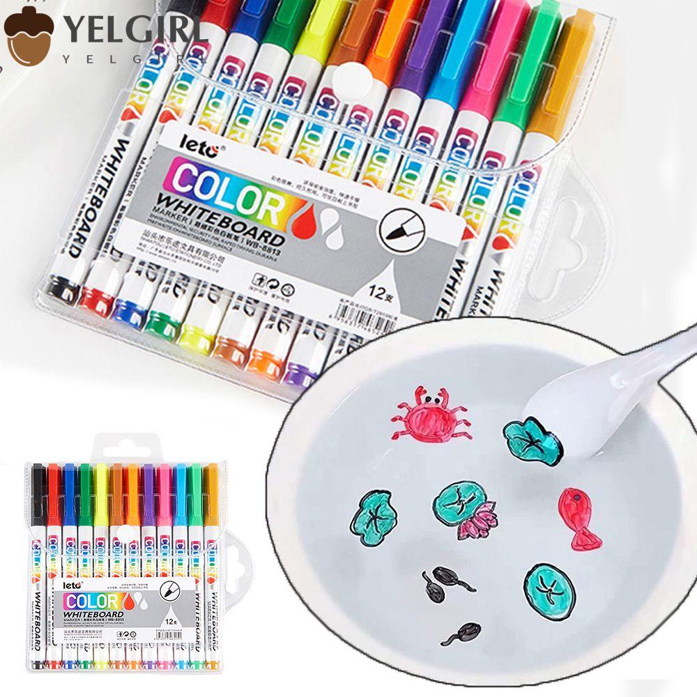 YELGIRLA 12 Colors Magical Water Painting Pen Water Floating Doodle Pens Colorful Children Drawing Markers Sensory Early Education Toys Magic Whiteboard