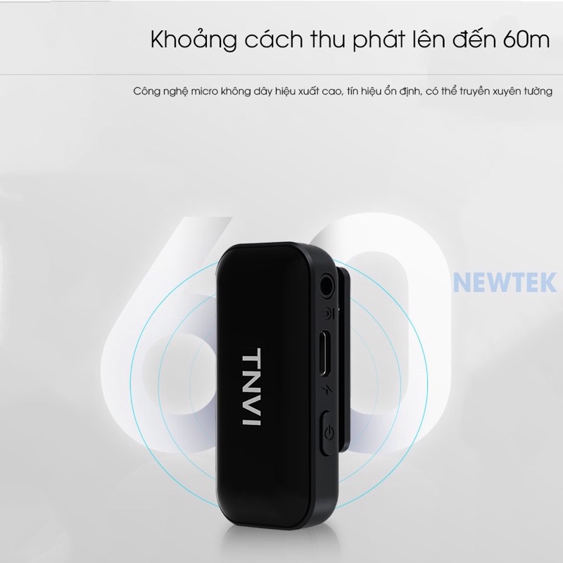 Bộ 2 micro cài áo không dây TNVI V3 dùng cho điện thoại, máy quay, quay vlog Youtube, phỏng vấn…