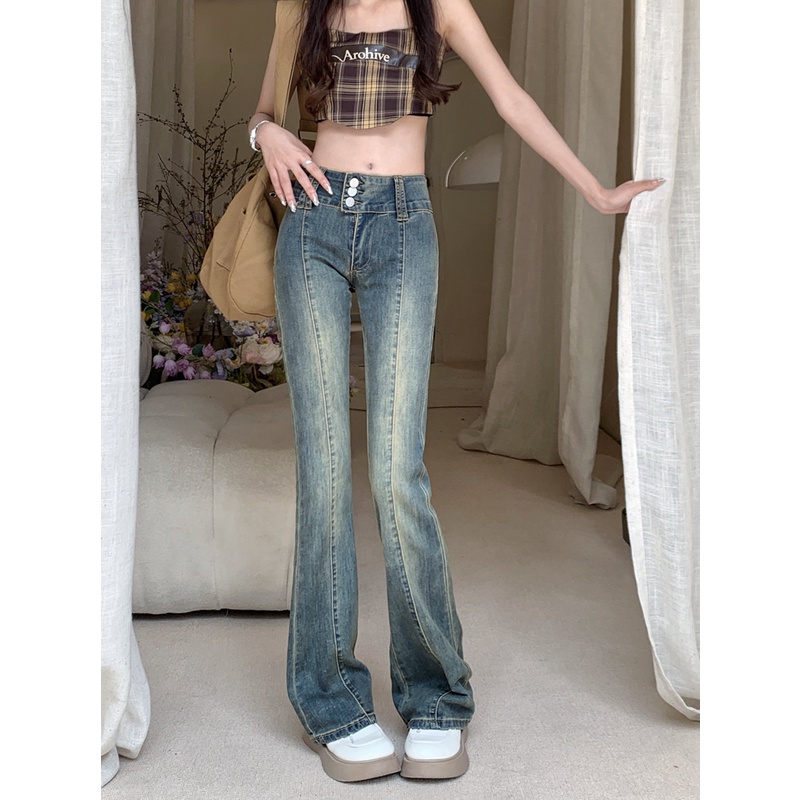 Quần Jean Nữ Ống Loe Lưng Cao Thời Trang Hàn Quốc