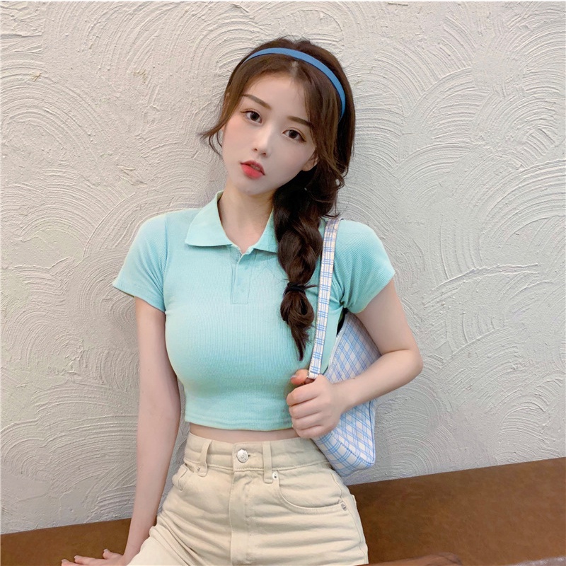 Áo croptop Polo, Áo thun nữ dáng croptop ôm tay ngắn cổ đức, croptop Polo nữ ngắn tay