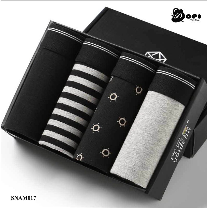 [Hộp 4 quần] Quần lót nam boxer SNAM017 sịp đùi nam cao cấp hoạ tiết đơn giản