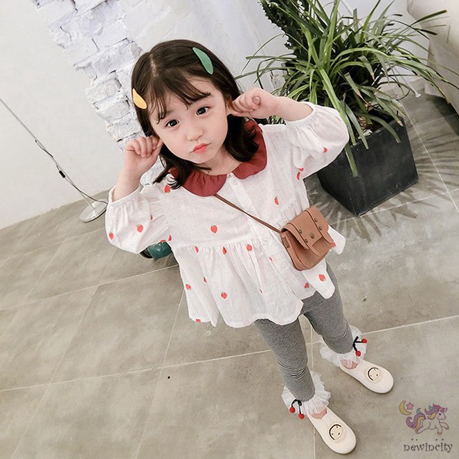 Áo Cotton Dài Tay In Họa Tiết Dâu Tây Xinh Xắn Theo Phong Cách Hàn Quốc Dành Cho Nữ