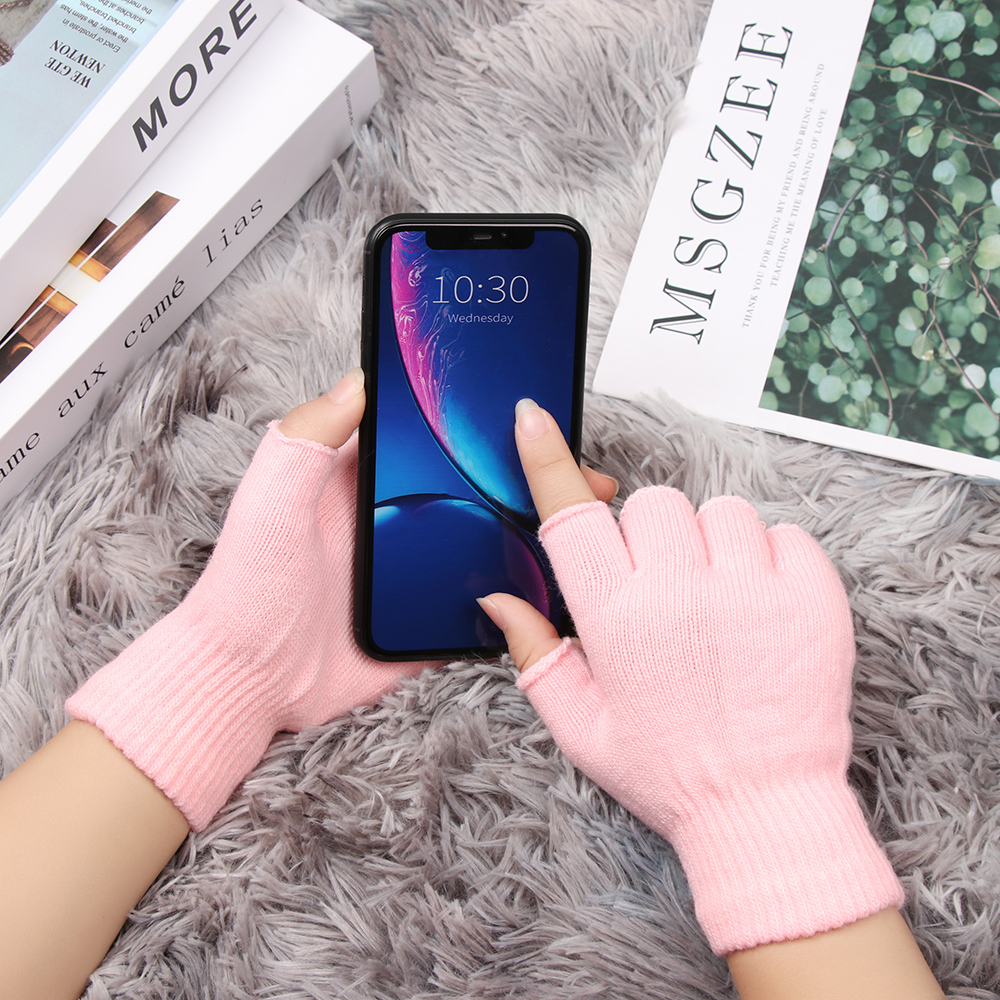 Găng tay dệt kim hở ngón dày giữ ấm mềm mại phong cách mùa đông thích hợp cho nam và nữ