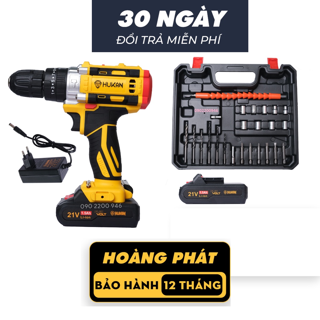 Máy khoan pin 3 chức năng HUKAN F8 kèm hộp phụ kiện 24 chi tiết