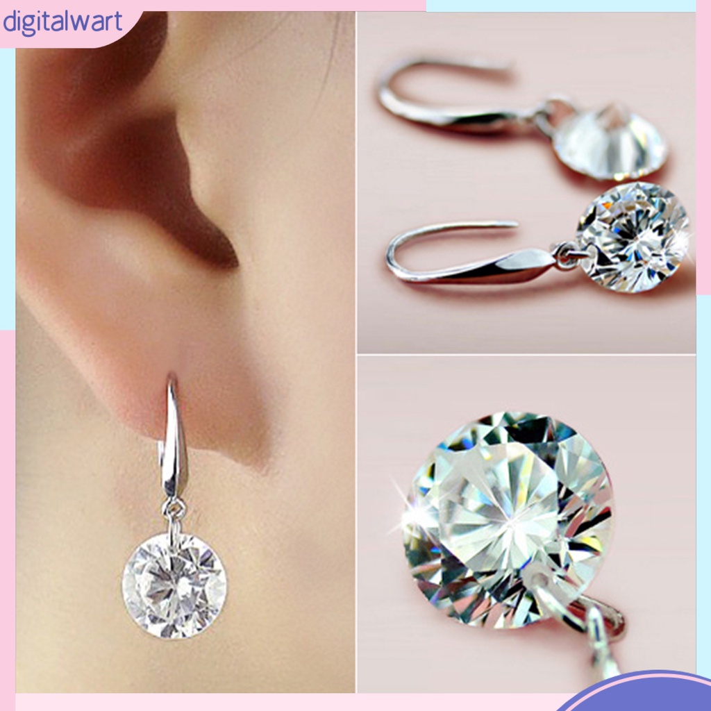 Cặp khuyên tai mạ bạc mặt tròn đính đá zircon sang trọng trẻ trung dành cho nữ