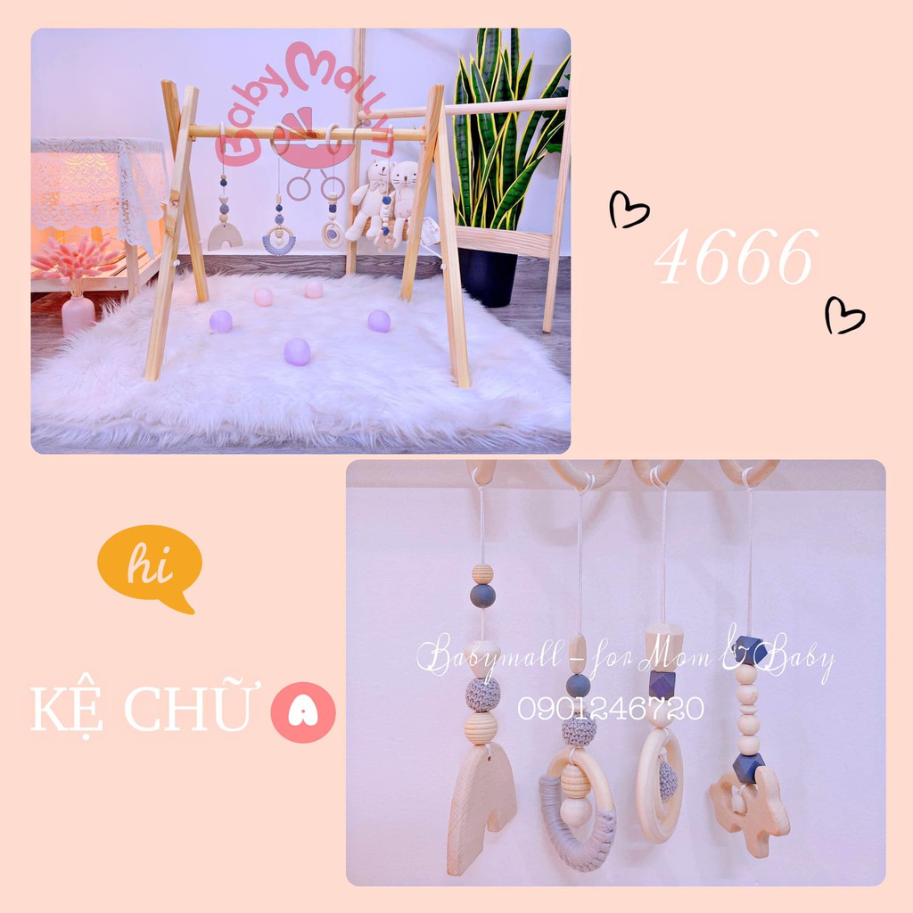 Kệ chữ A gỗ thông KÈM ĐỒ CHƠI - Đồ chơi vận động cho bé sơ sinh BABYMALL