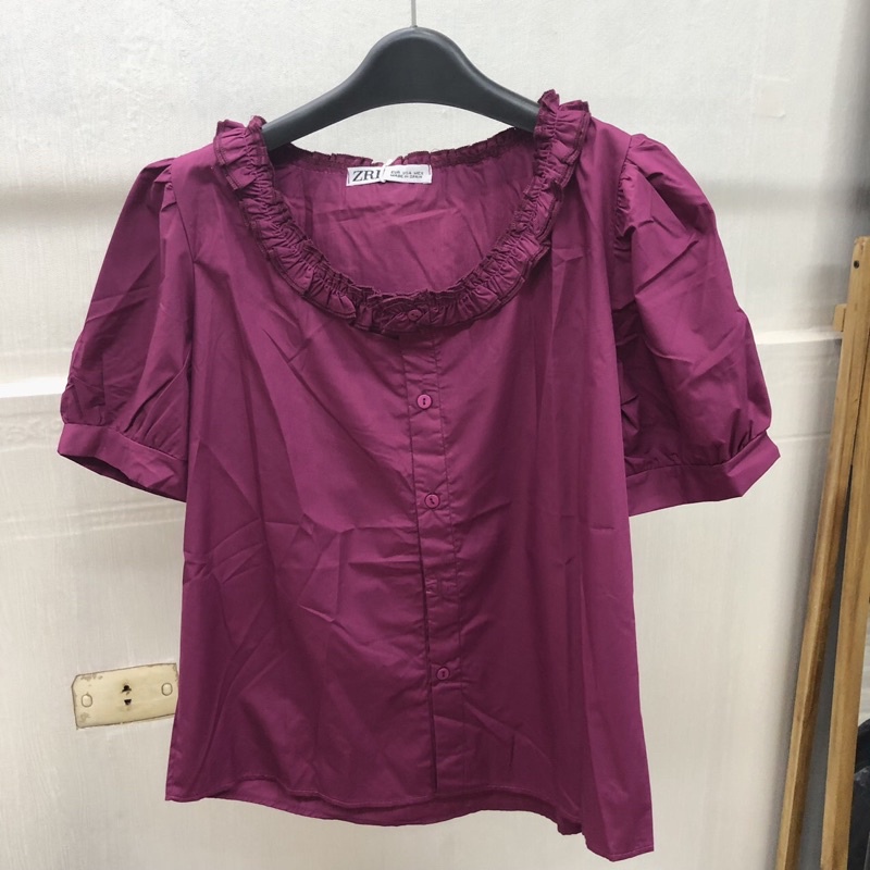 Thanh lý sơ mi tím cộc tay cổ bèo tròn 90k