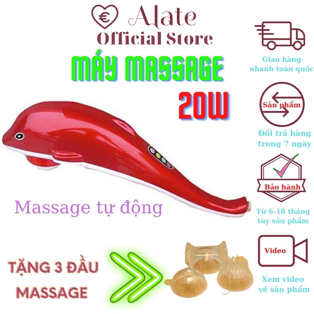Máy massage cầm tay đa năng Gali 20w, tặng kèm 3 đầu massage, motor dây đồng bảo hành 12 tháng Alate store