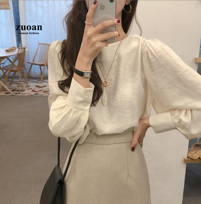 Áo SUXI chất liệu chiffon dài tay cổ tròn dáng rộng thời trang