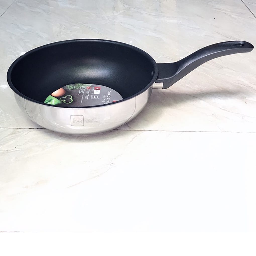 Chảo Chống Dính Sâu Lòng Fivestar-Inox 430-3 Đáy-26cm-chảo chiên ,sào,rán-đáy từ chính hãng-Tân Hợp Thành-giá rẻ-BH 5N
