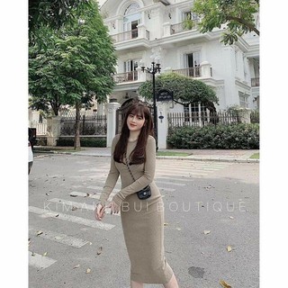 Váy body len tăm cổ tròn