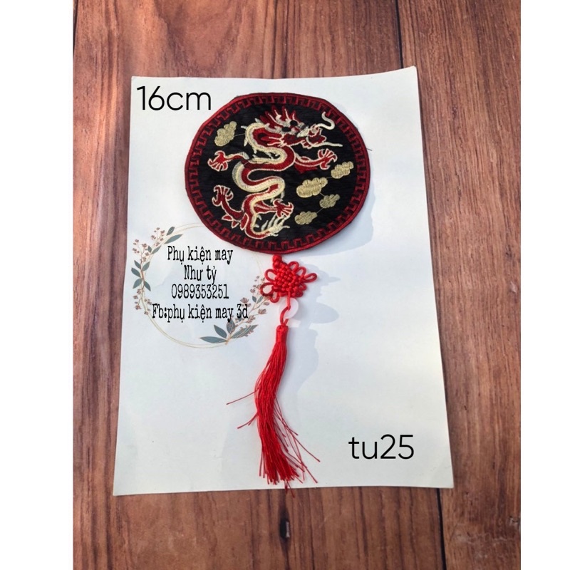 tròn thêu hình rồng kèm dây treo 16cm