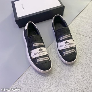 Giày Lười Slipon Dolce Vân Dệt Thêu Logo Mác Da Chữ