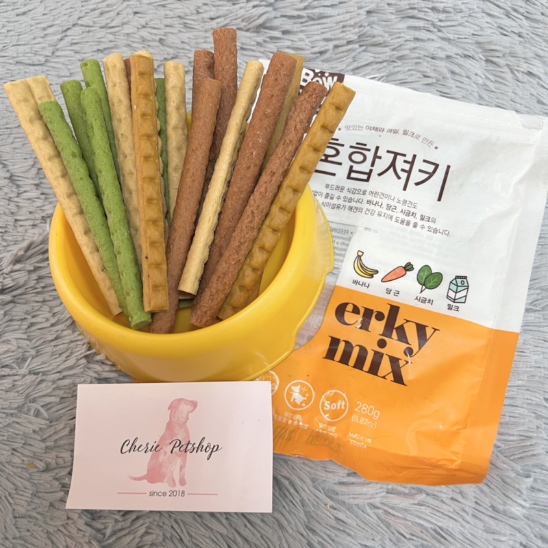 Bánh Thưởng BowWow Jerky Mix Cho Chó Mèo - Que Thịt &amp; Rau Củ Hỗn Hợp (Nhập khẩu Hàn Quốc)