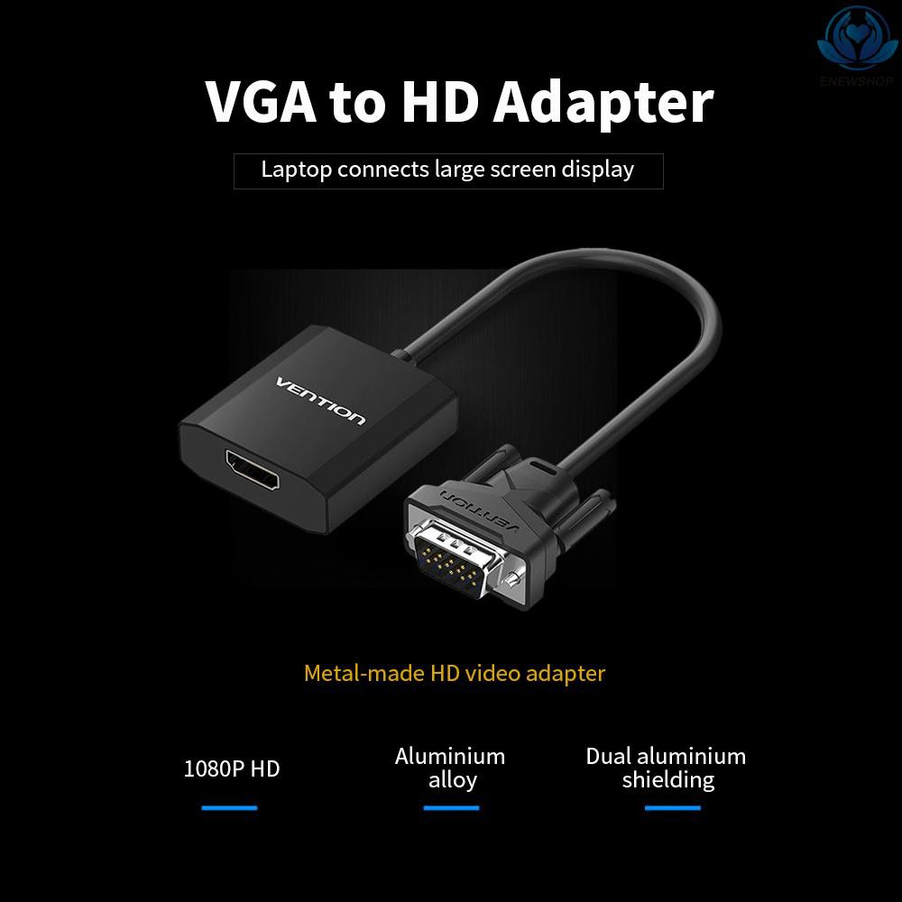 【enew】VENTION VGA to HD Adapter with Audio Port 1080P HD Coverter Adapter Cable for Laptop PC Connect TV /Projector 0.15m (Black)