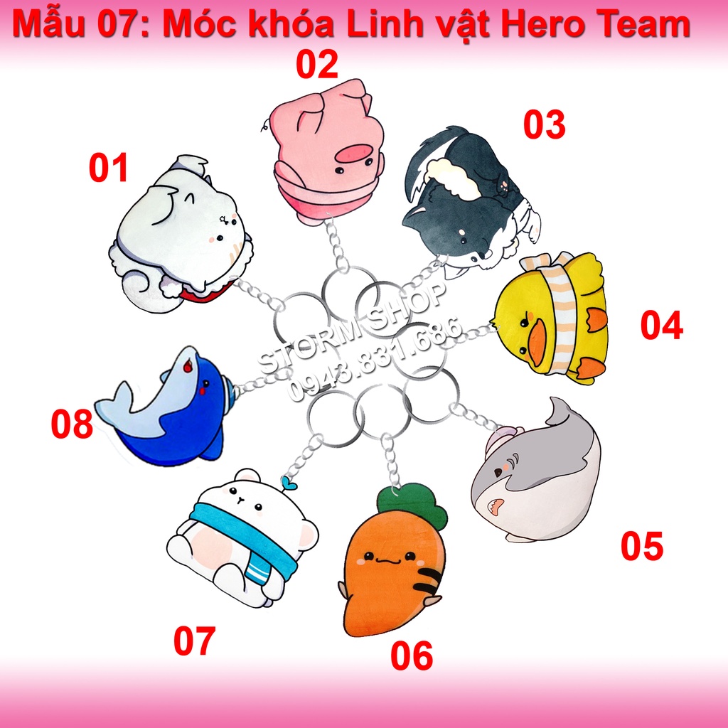 Móc khóa Linh Vật HERO TEAM Simmy Phong cận Siro Mr Vịt Sammy Đào Timmy Kairon Timy Kamui