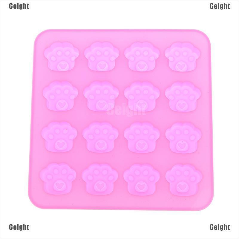 Khuôn Làm Bánh Quy 16 Lỗ Hình Dấu Chân Chó Mèo Bằng Silicone