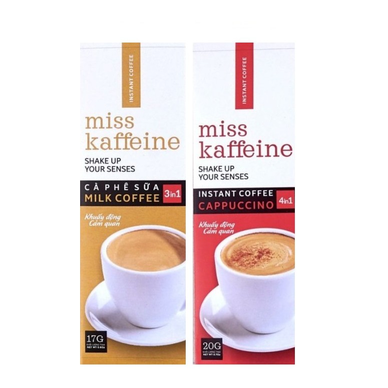 Cà phê hòa tan MISS KAFFEINE - Combo 02 gói Cà phê sữa 3in1 và Cappuccino 4in1