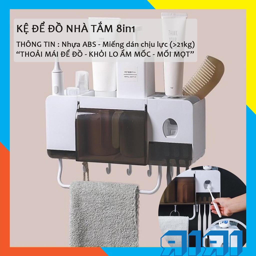 Kệ để đồ phòng tắm hút chân không tích hợp bộ nhả kem đánh răng kèm 2 cốc, 3 cốc, 4 cốc