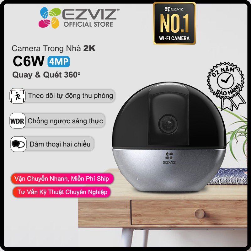 Camera WI-FI EZVIZ C6W,Trong Nhà ,4MP ,Đàm Thoại 2 Chiều,Tự Động Thu Phóng Chuyển Động