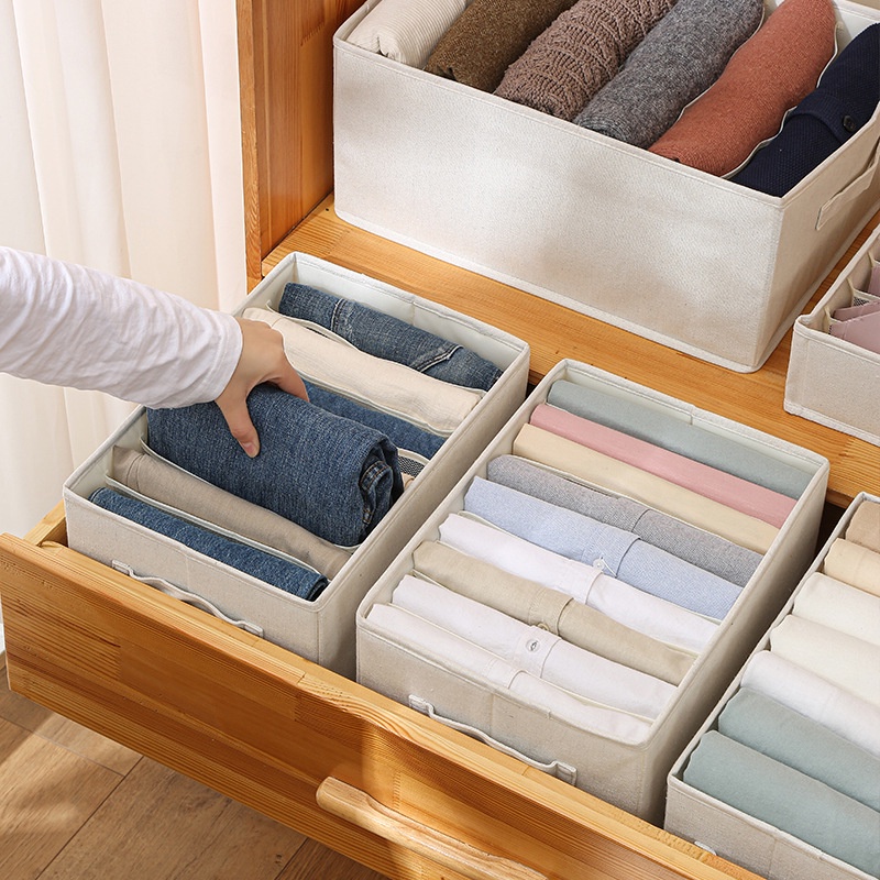 Hộp vải đựng quần dài áo sơ mi đồ lót chia ngăn 9 ngăn có nắp sắp xếp tủ quần áo gọn gàng chất vải bền thơm nhẹ