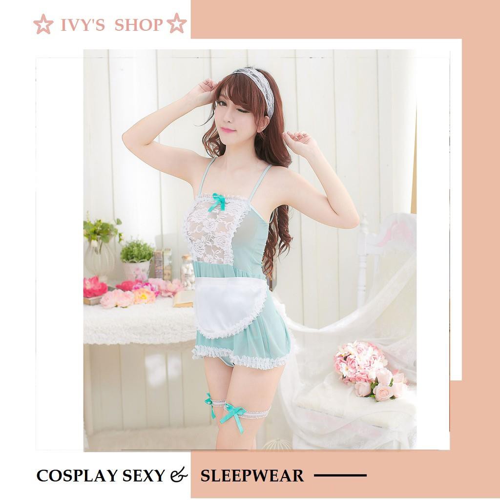 Bộ ngủ Cosplay hầu gái voan lưới - Đen,hồng đậm,xanh HG001 | BigBuy360 - bigbuy360.vn