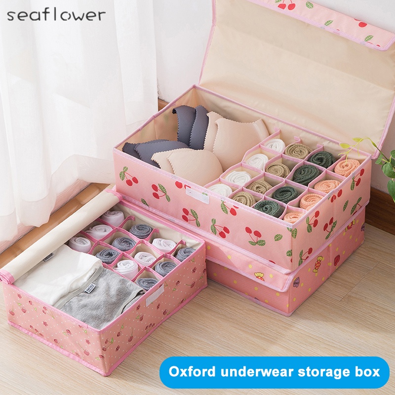 Hộp vải oxford 13 ngăn đựng đồ lót/vớ in họa tiết hoạt hình dễ thương
