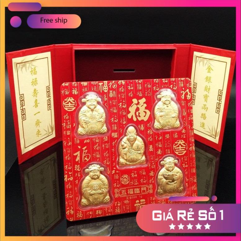 ⚡LOẠI 1⚡Bộ Thần Tài Ngũ Phúc Lâm Môn Vàng 24k Cao Cấp, Quà Tết Sang Trọng Và Đẳng Cấp, Tặng Hộp Nhưng Túi Đỏ Xịn