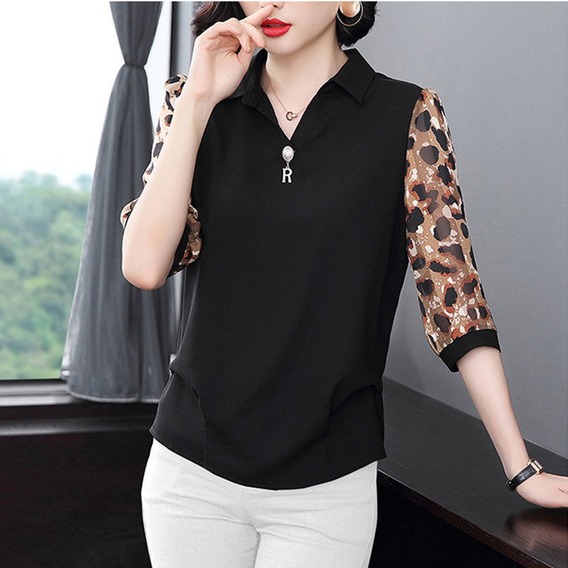Đầu xuân của các bà mẹ trung niên trang phục mới 2021 Áo sơ mi voan tay ba phần tư, áo sơ mi nữ, áo lưới rời với tay áo | BigBuy360 - bigbuy360.vn