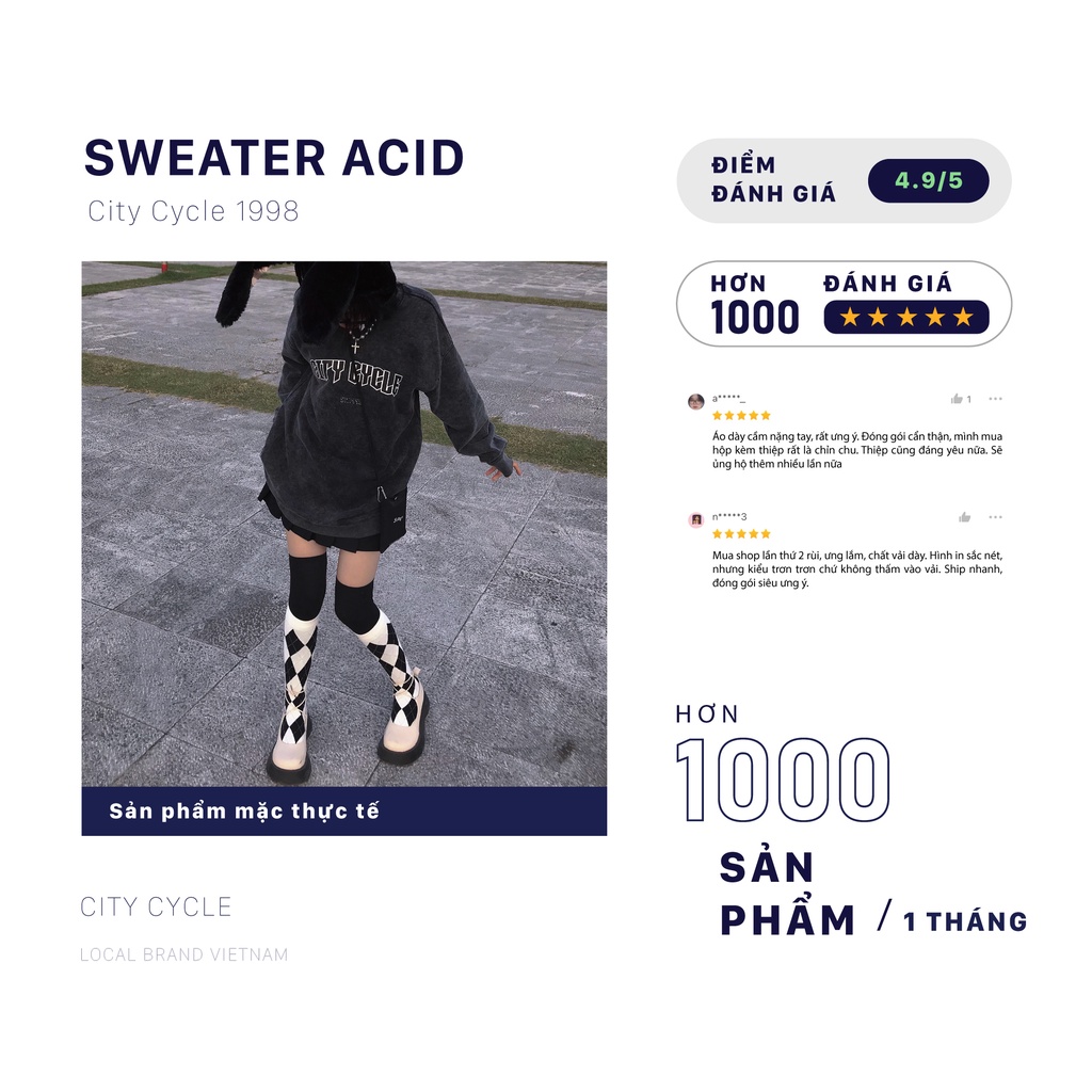 Áo sweater local brand Acid 1998 City Cycle nỉ loang form rộng oversize unisex