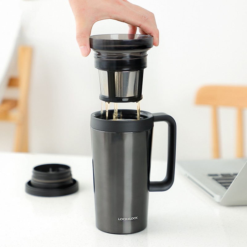 Ly Giữ Nhiệt Có Lọc inox Pha Cà Phê, Trà Lock&Lock Coffee Filter Mug LHC4197 580ml Màu Đen