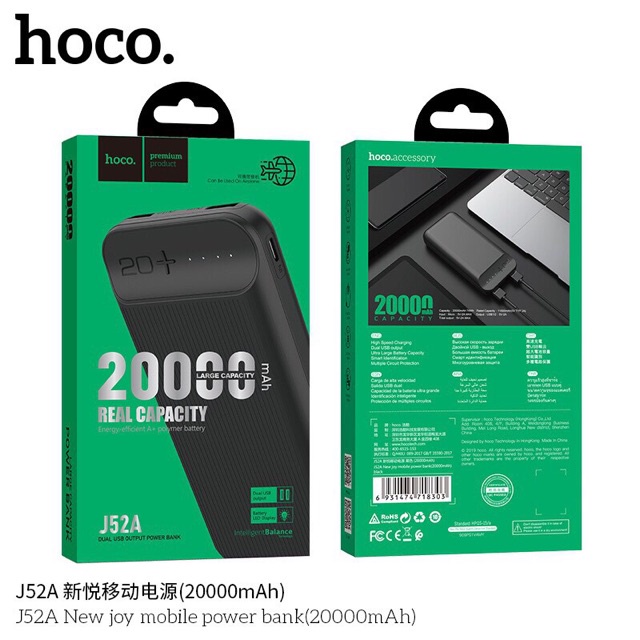 Sạc dự phòng 20000mah 10000mah chính hãng kèm dây hoco J52 hàng chính hãng