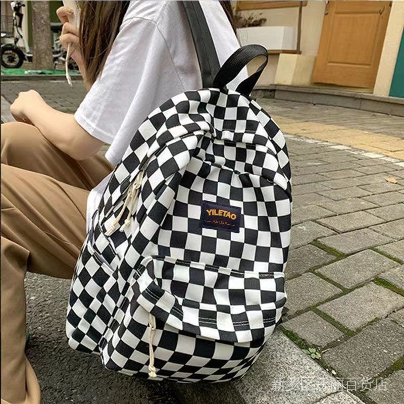 Korean style schoolbag female student large capacity ins Mori all-match checkerboard Plaid backpack high school junior high school student backpack XwMP