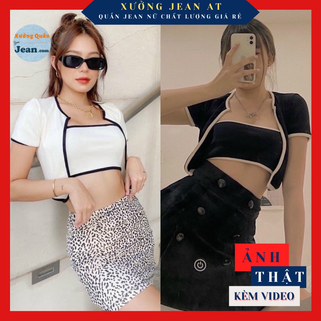 Set 2 Áo Croptop và áo khoác ngoài chất thun bo mềm mịn Viền Sành Điệu 737