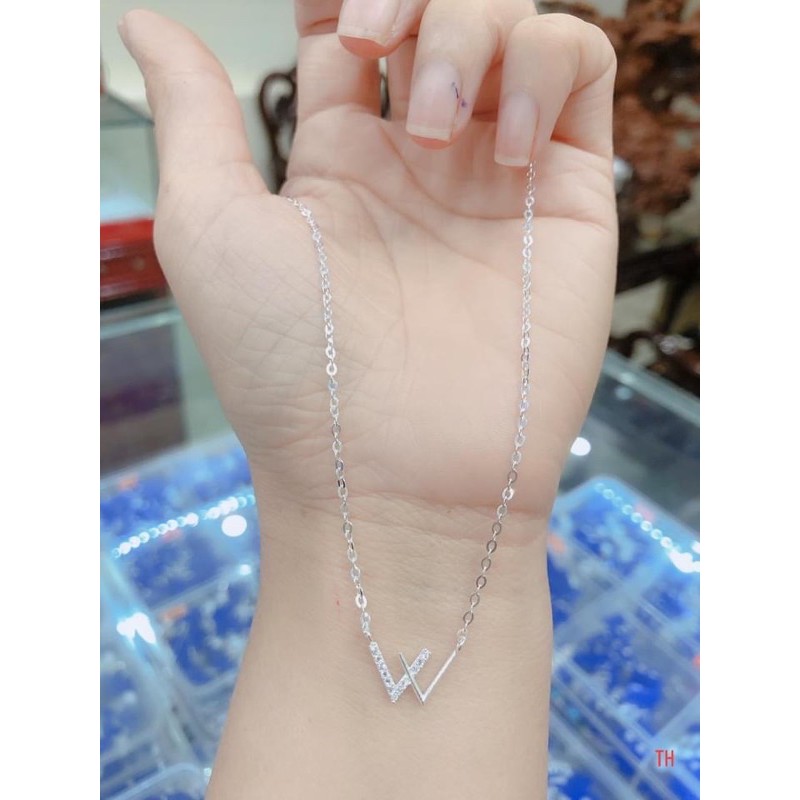 Dây chuyền nữ mặt W đính đá nhân tạo chuẩn bạc ta cá tính ( Ảnh thật)