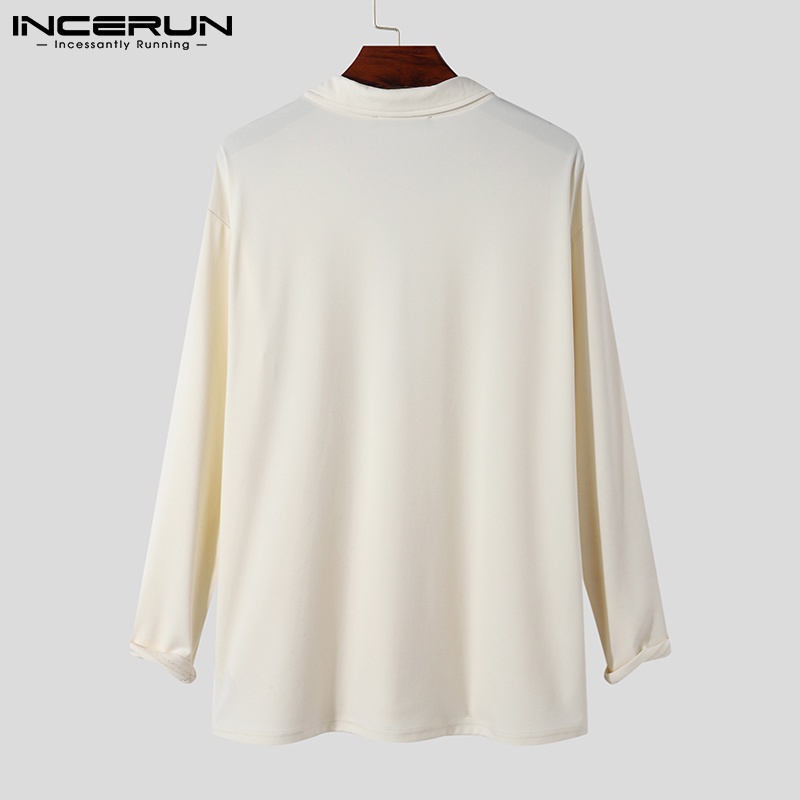 Áo nam INCERUN rộng rãi có dây kéo cổ bẻ tay dài thời trang 2 màu tùy chọn