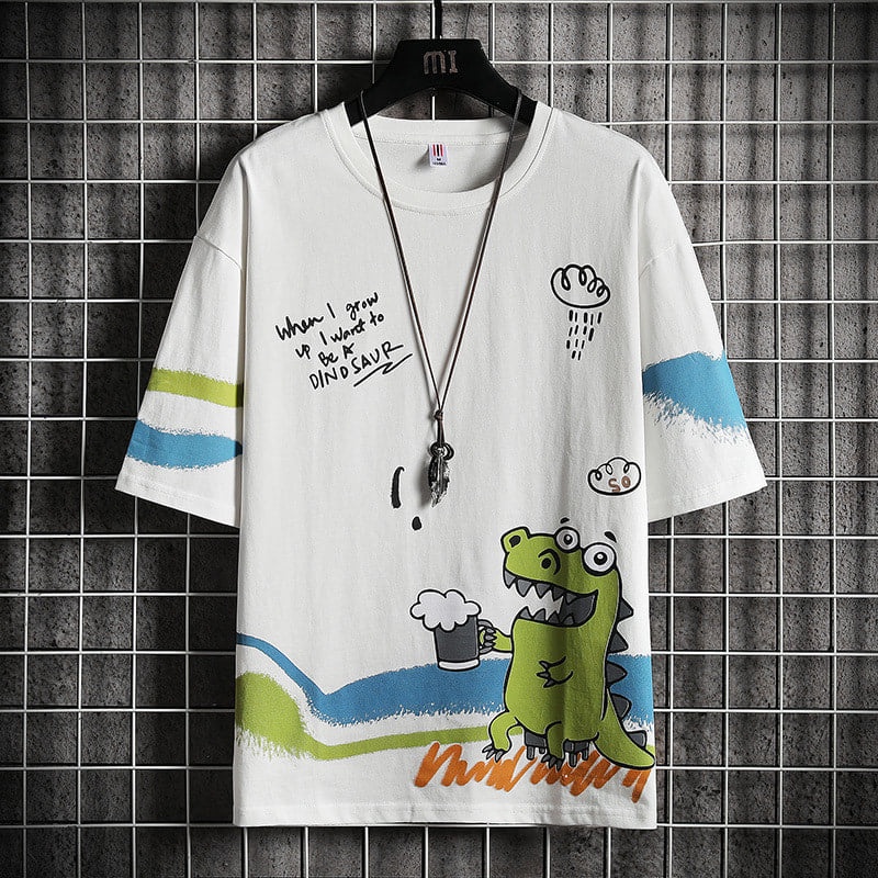 Áo Thun Tay Lỡ - APT Unisex - Kiểu Dáng Unisex In Hình Khủng Long Độc Đáo