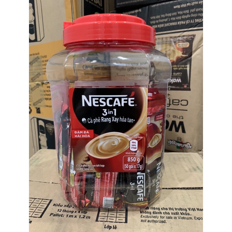 Nescafe 3 in 1 đậm đà hài hòa hũ nhựa 50 gói x 17g  (850g) - cà phê sữa Việt 3in1 Nestle chính hãng hủ nhựa (màu đỏ)