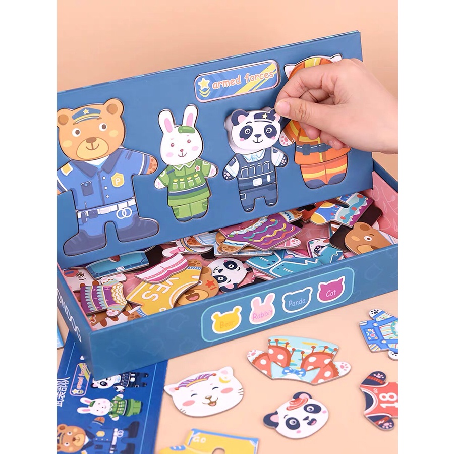 Trò chơi ghép hình thay trang phục gia đình gấu kèm bút viết bảng