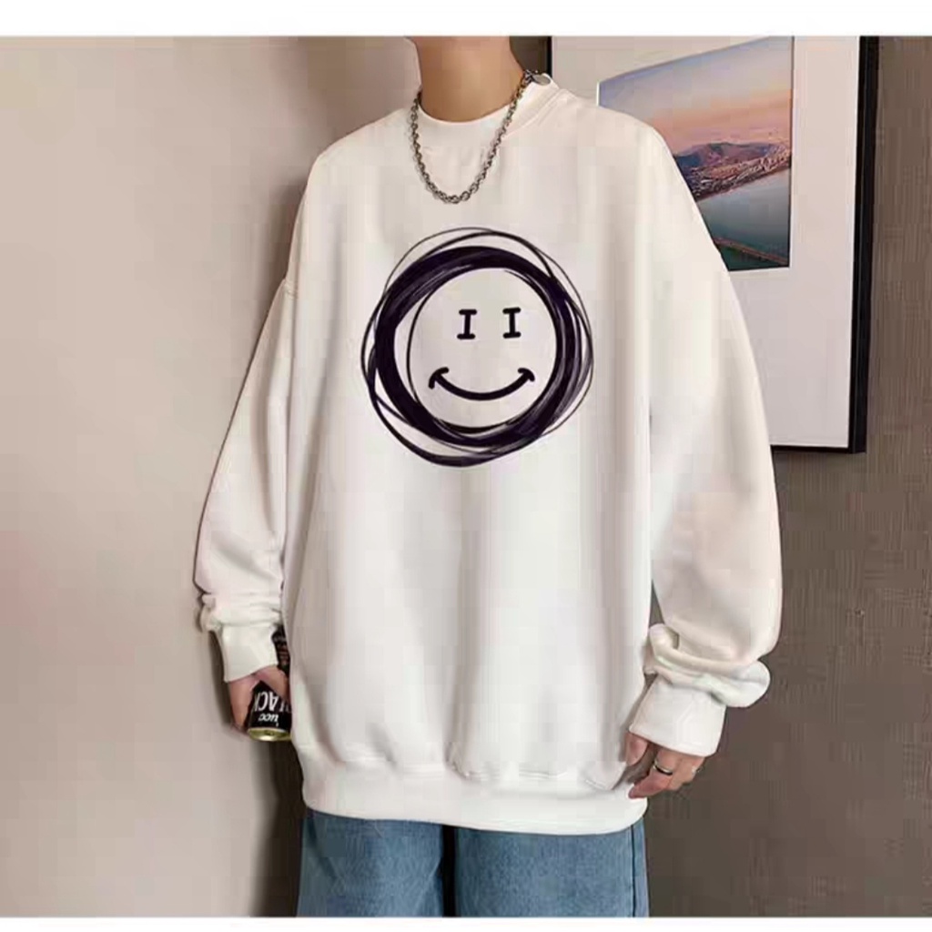 Áo sweater nam nữ, Áo nỉ nam nữ form rộng nam nữ Cotton oversize form rộng hoạ tiết mặt cười AMZ2