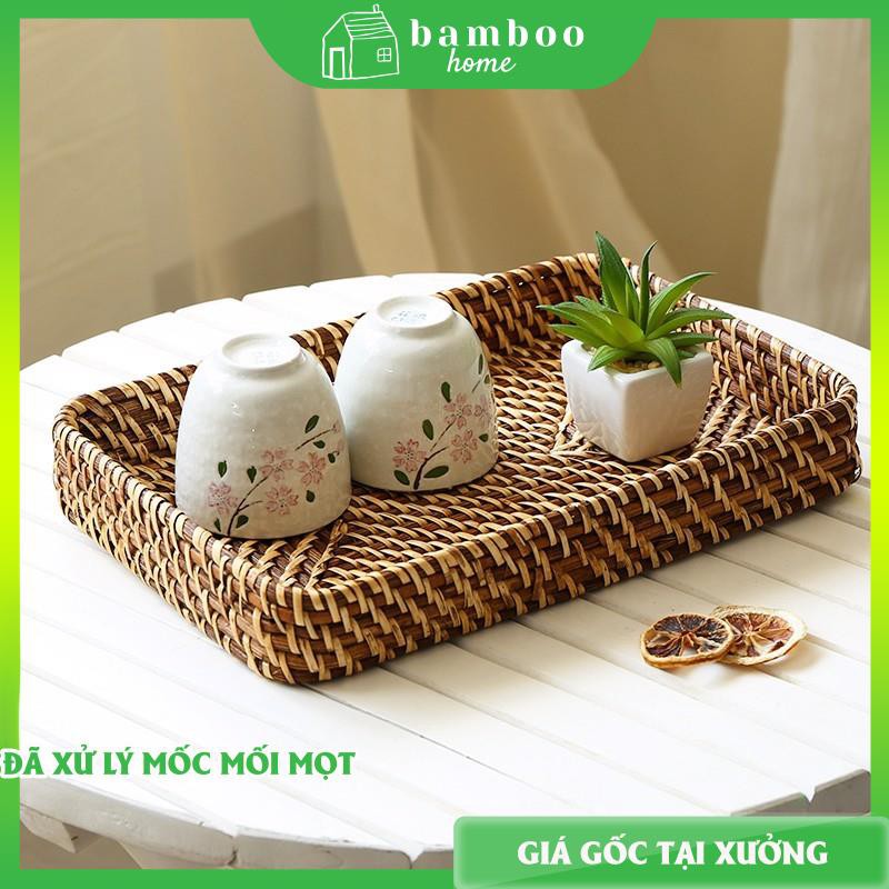 Khay mây tre đan xuất khẩu THE BAMBOO khay trà bánh đựng đồ trang trí decor bàn ăn