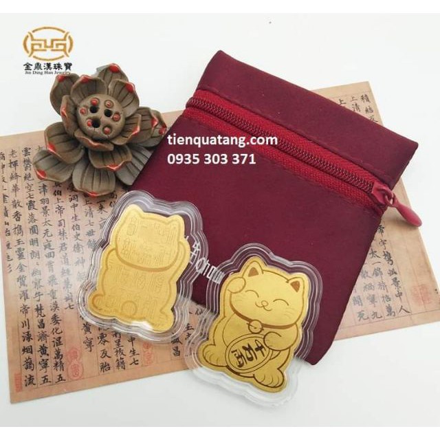 LÁ VÀNG MÈO CHIÊU TÀI HÚT LỘC 9999 KÈM TÚI | BigBuy360 - bigbuy360.vn