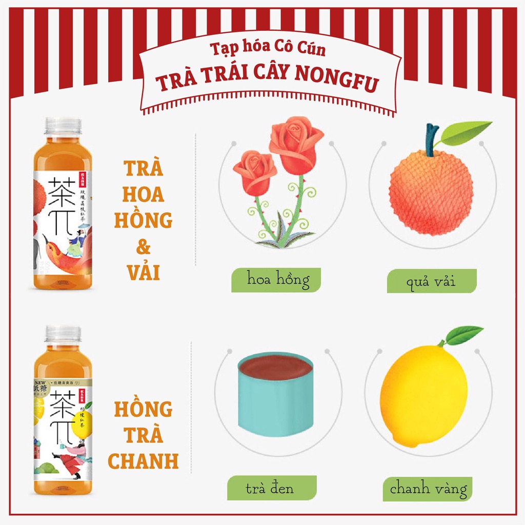 Trà trái cây Đài Loan Nong Fu - Chai 500ml, đủ 4 vị